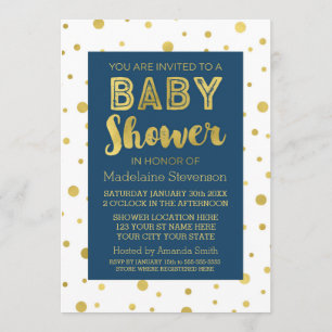 Gold Confetti Navy Blue Baby Shower Invitations