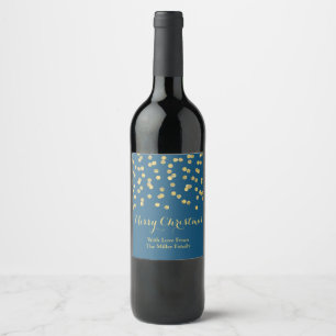 Gold Confetti Navy Blue Christmas Wine Label