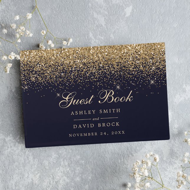 Gold Confetti Navy Blue Modern Chic Wedding Guest Book (Creator Uploaded)