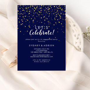 Gold Confetti   Navy Let's Celebrate Party Invitation