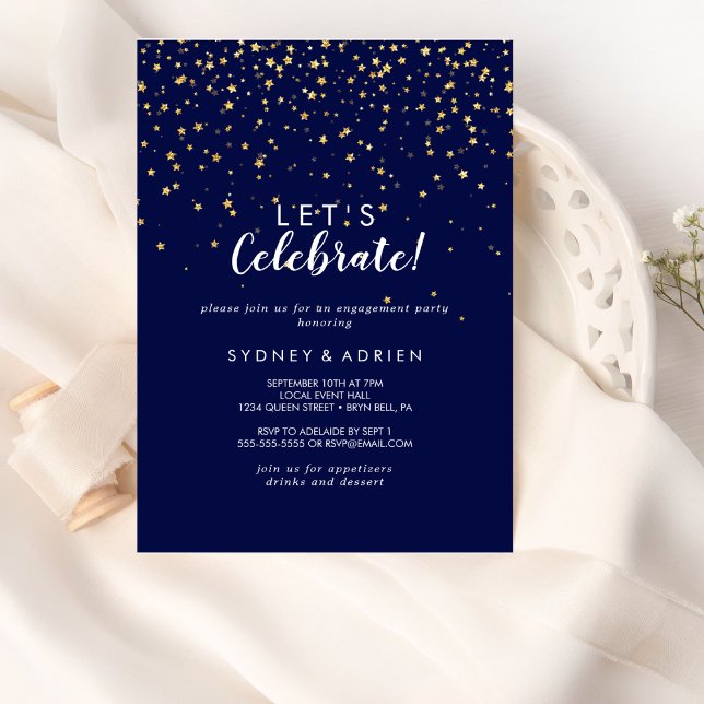 Gold Confetti | Navy Let's Celebrate Party Invitation (Creator Uploaded)