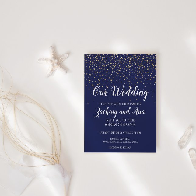 Gold Confetti|Navy Our Wedding Invitation (Creator Uploaded)