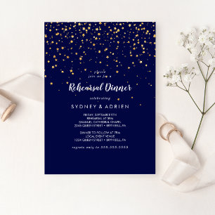 Gold Confetti   Navy Rehearsal Dinner  Invitation