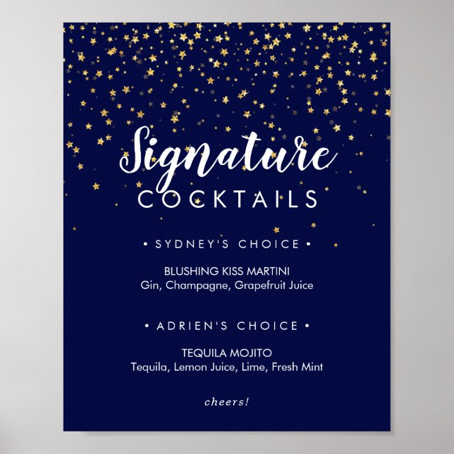 Gold Confetti | Navy Signature Cocktails Sign (Front)