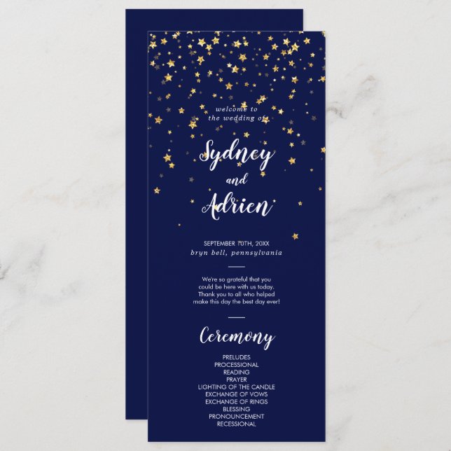 Gold Confetti | Navy Wedding Program (Front/Back)