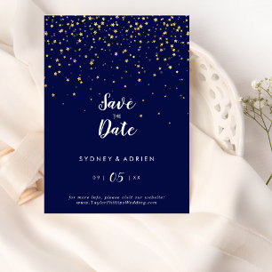 Gold Confetti   Navy Wedding Save The Date