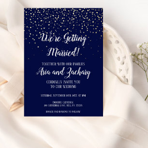 Gold Confetti Navy We're Getting Married Wedding