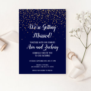 Gold Confetti Navy We're Getting Married Wedding Invitation