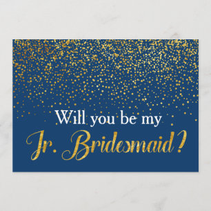 Gold Confetti Navy Will you be My Jr. Bridesmaid Invitation
