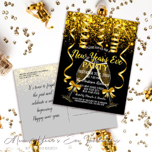 Gold Confetti New Year`s Eve Party Invitation Postcard