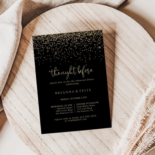 Gold Confetti Night Before Rehearsal Dinner  Invitation (Creator Uploaded)