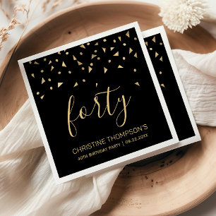 Gold Confetti on Black 40th Birthday Party Napkin