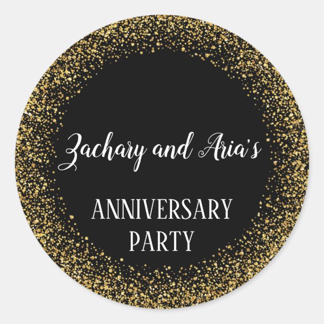 Gold Confetti on Black Anniversary Envelope Seals (Front)