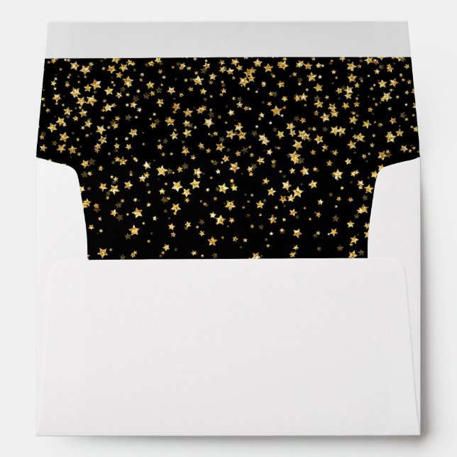 Gold Confetti on Black Bachelorette Invitation Envelope (Back (Bottom))