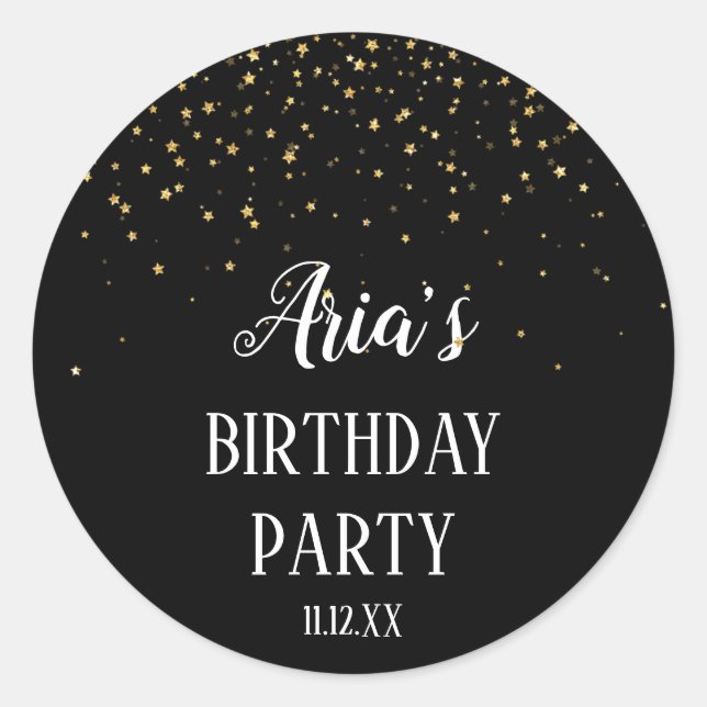 Gold Confetti on Black Birthday Envelope Seals (Front)