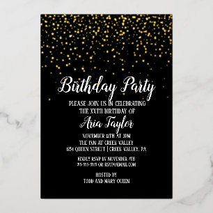 Gold Confetti on Black Birthday Party Gold