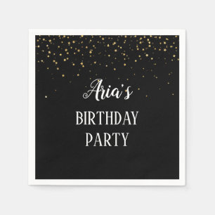 Gold Confetti on Black Birthday Party Napkins