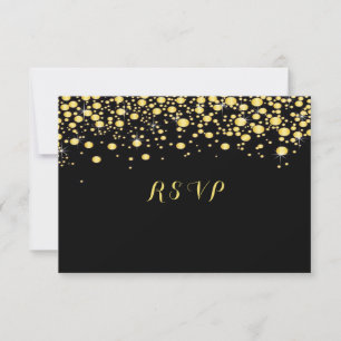 Gold Confetti on Black, Custom, RSVP Card