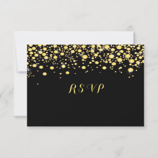 Gold Confetti on Black, Custom, RSVP Card