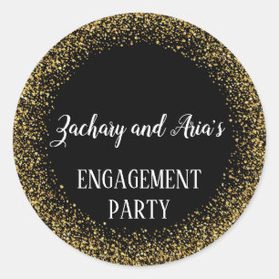 Gold Confetti on Black Engagement Envelope Seals