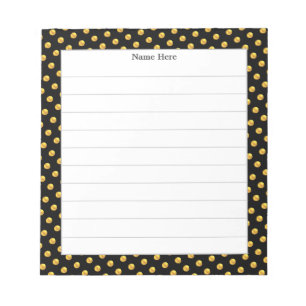 Gold Confetti on Black Frame Lined Notepad