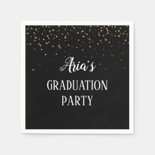 Gold Confetti on Black Graduation Party Napkins