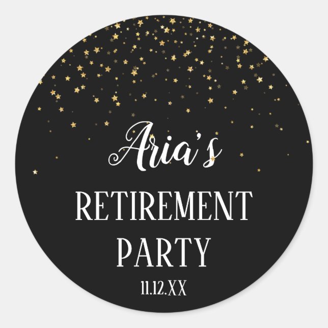 Gold Confetti on Black Retirement Envelope Seals (Front)