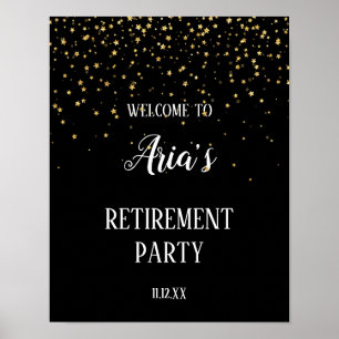 Gold Confetti on Black Retirement Party Welcome Poster
