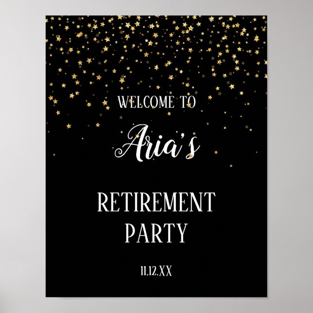 Gold Confetti on Black Retirement Welcome Sign (Front)