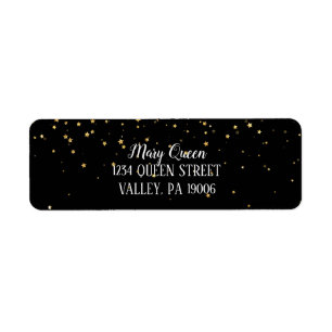 Gold Confetti on Black Return Address Labels