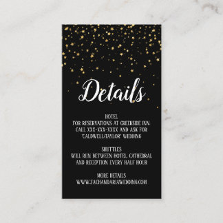 Gold Confetti on Black Wedding Details Card