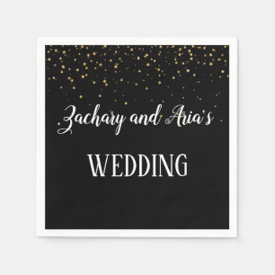 Gold Confetti on Black Wedding Napkins