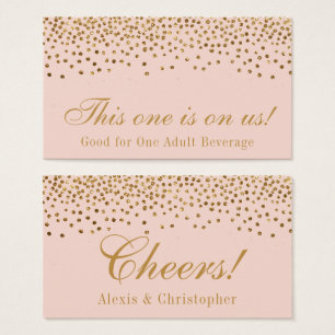 Gold Confetti on Blush Wedding Drink Tickets