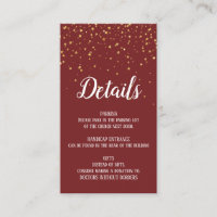 Gold Confetti on Burgundy Details Insert Card