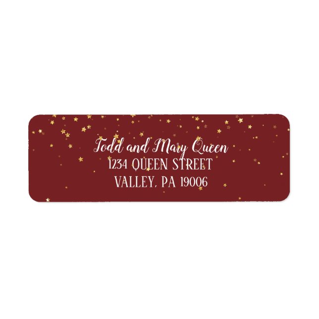 Gold Confetti on Burgundy Return Address Labels (Front)