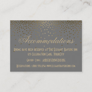 Gold Confetti on Grey Wedding Accommodation Cards