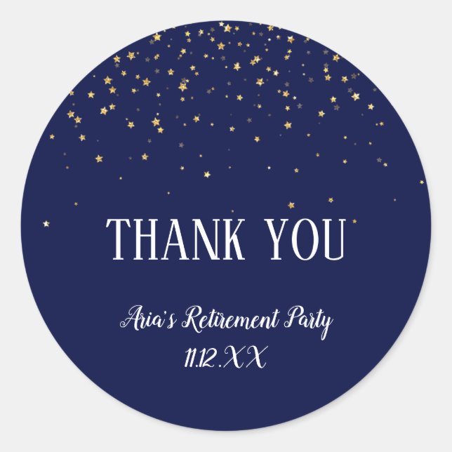 Gold Confetti on Navy Blue Thank You Favour Classic Round Sticker (Front)