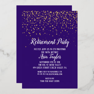 Gold Confetti on Purple Retirement Party Gold