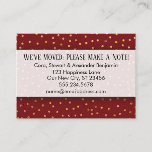Gold Confetti on Red We've Moved Handout Card