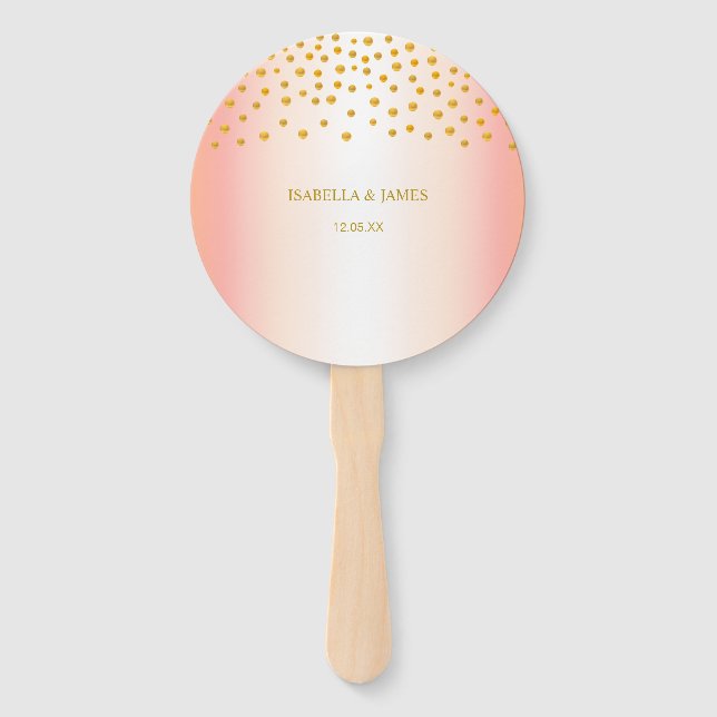 Gold Confetti on Rose Gold Hand Fan (Front)