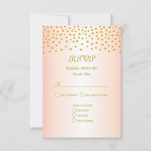 Gold Confetti on Rose Gold Wedding RSVP Card