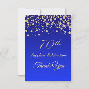 Gold confetti on Sapphire blue Birthday Thank You Card