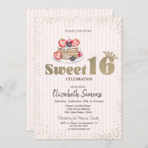 Gold Confetti,Pancakes,Striped Sweet 16  Invitation