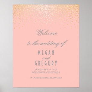 Gold Confetti Particles Blush Wedding Welcome Sign