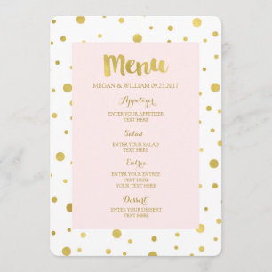 Gold Confetti Pastel Blush Pink Wedding Menu