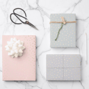 Gold Confetti/Pastel Pink, Green & Grey Background Wrapping Paper Sheet