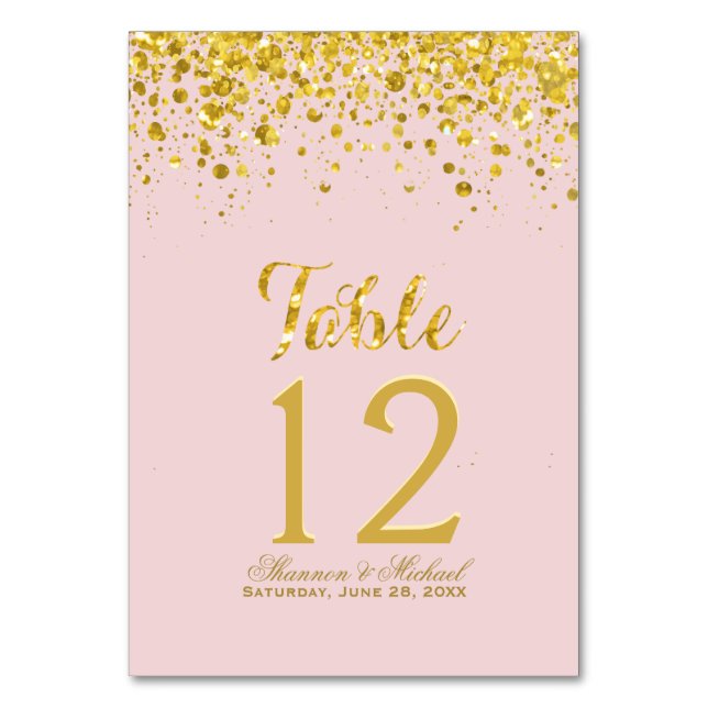 Gold Confetti | Pastel Pink Table Card (Front)