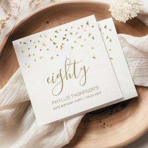 Gold Confetti Personalised 80th Birthday Party Napkin
