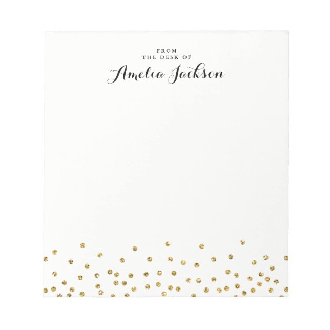 Gold Confetti Personalised Notepad Stationery (Front)