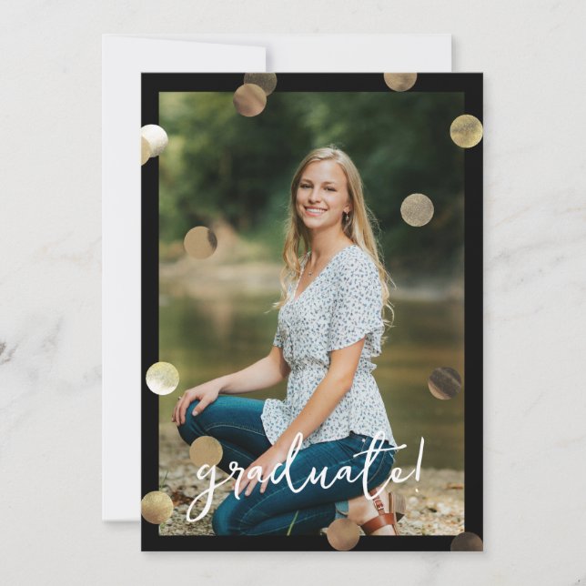 Gold Confetti Photo Graduation Announcement (Front)